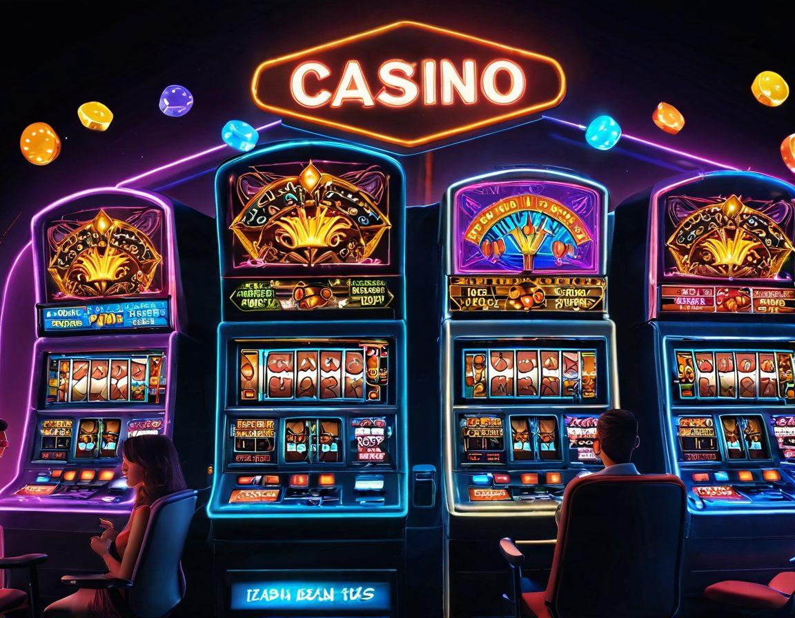 A vibrant digital illustration of a lively virtual casino, showcasing colorful slot machines and animated dealers with joyful expressions. In the foreground, a glowing jackpot sign bursts with coins, while players at their screens celebrate wins. Surrounding the scene, thematic elements like poker chips, dice, and virtual game graphics add excitement. The atmosphere is infused with dynamic neon lights, drawing viewers into the exhilarating world of online gaming. super-realistic. vibrant colors. 3D.